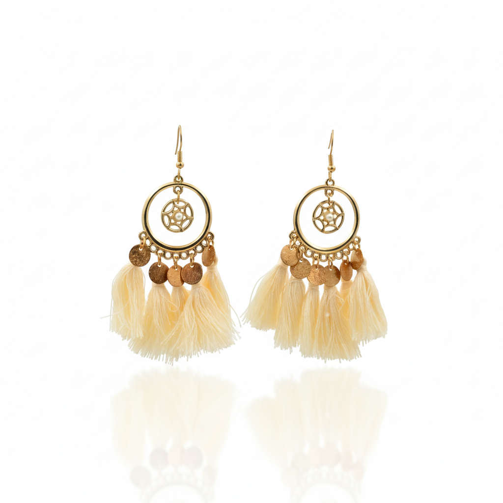 Bohemian Tassel Circle Drop Earrings Gold Tone Alloy