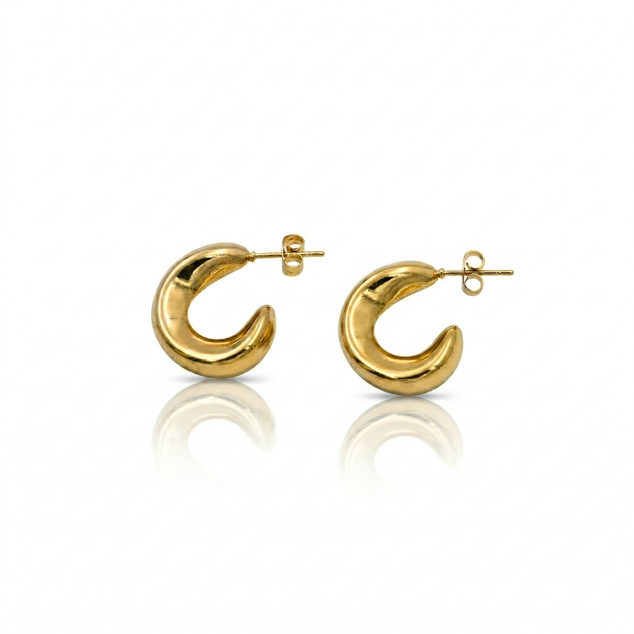 18K Gold Plated C Shape Stud Earrings in 316L Stainless Steel