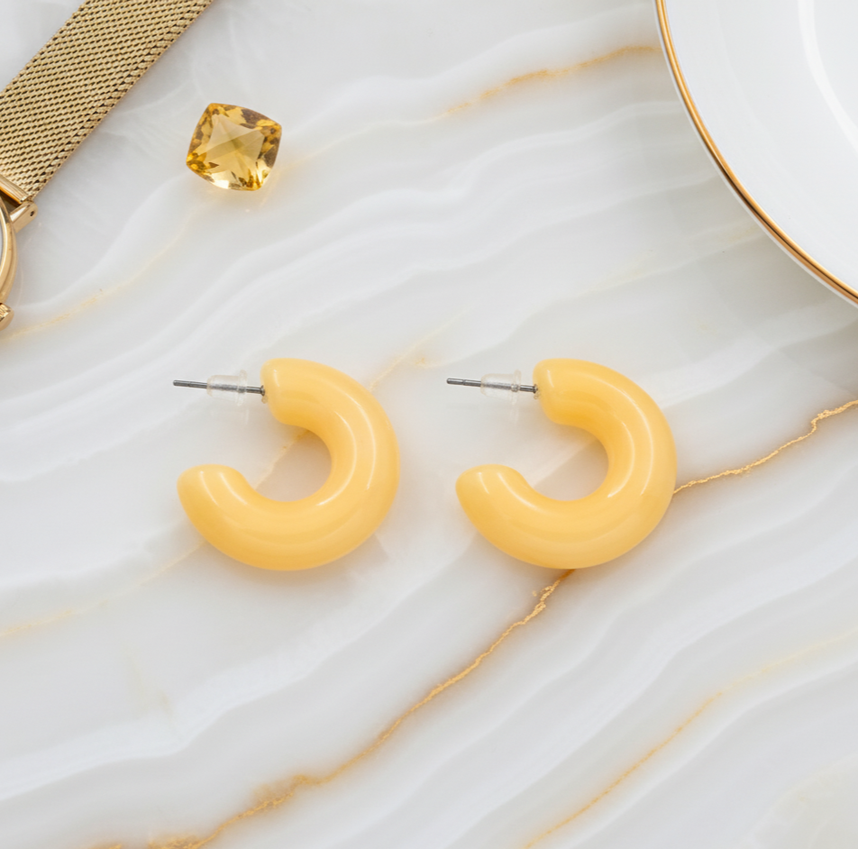 Butter Yellow Acrylic C Hoop Earrings