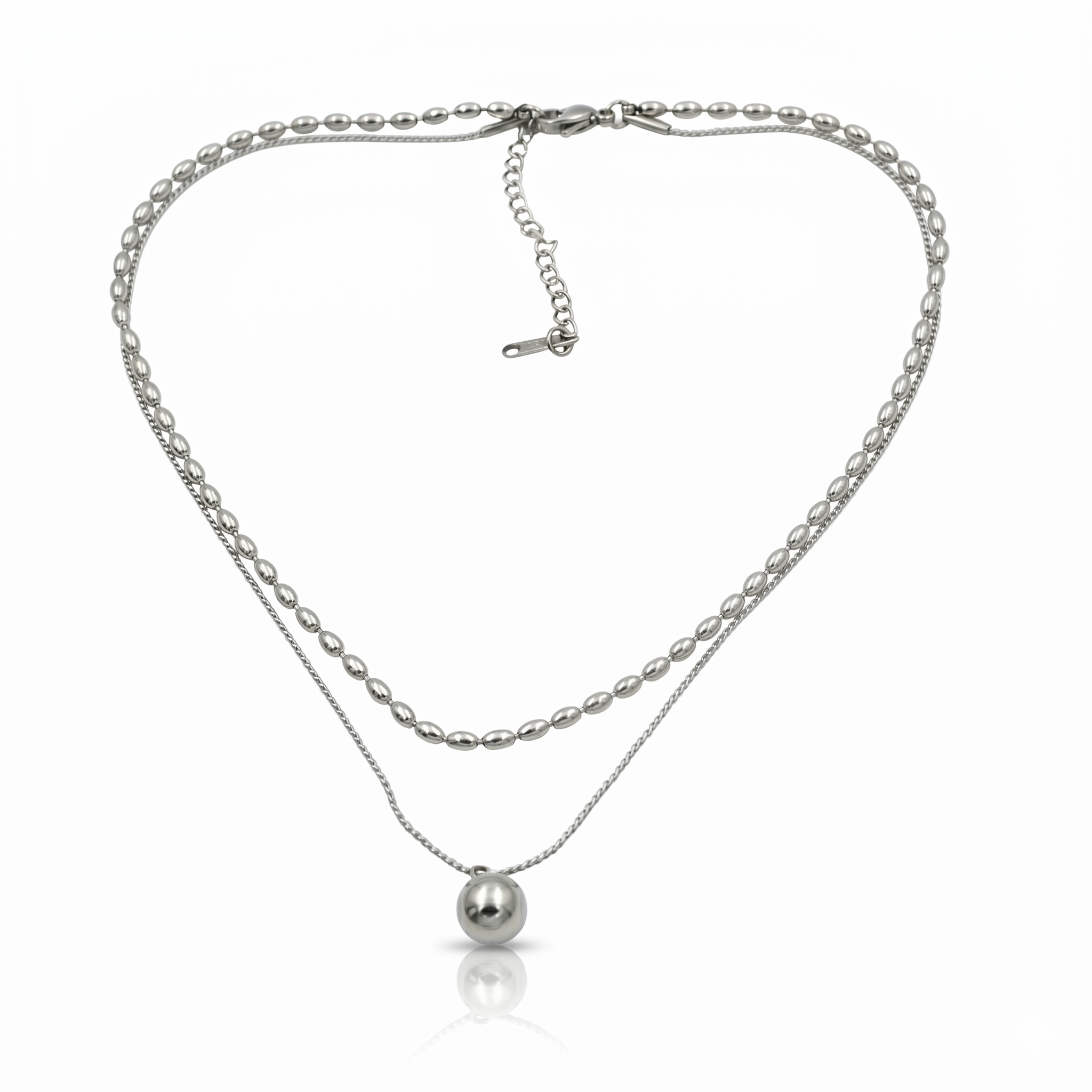 Layered Silver Bead Pendant Necklace for Women