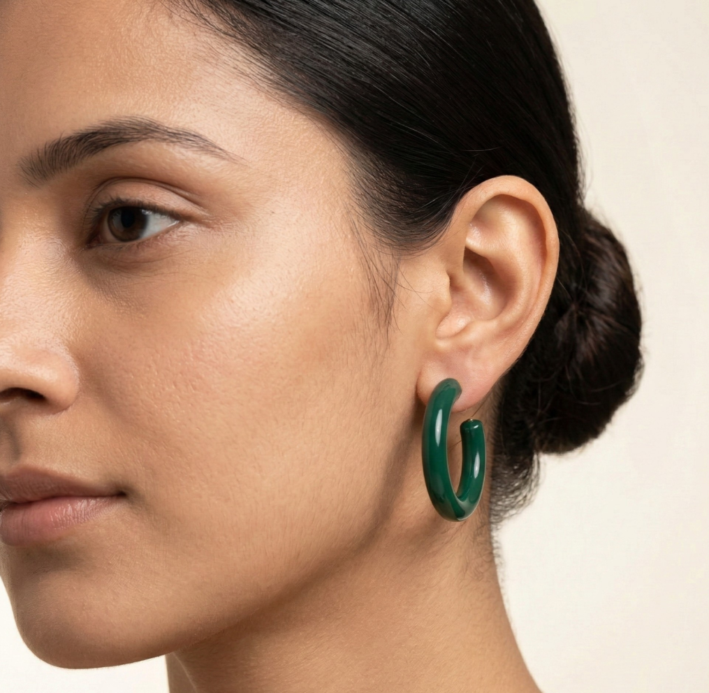 Deep Green Resin C Hoop Earrings