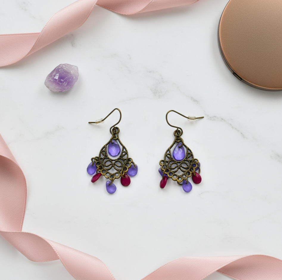 Retro Bohemian Tassel Earrings Tibetan Style Antique Gold Tone