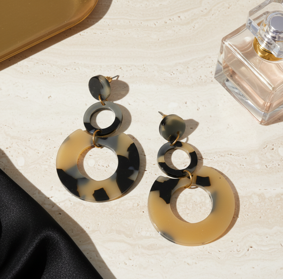 Tortoise Acetate Circle Drop Earrings