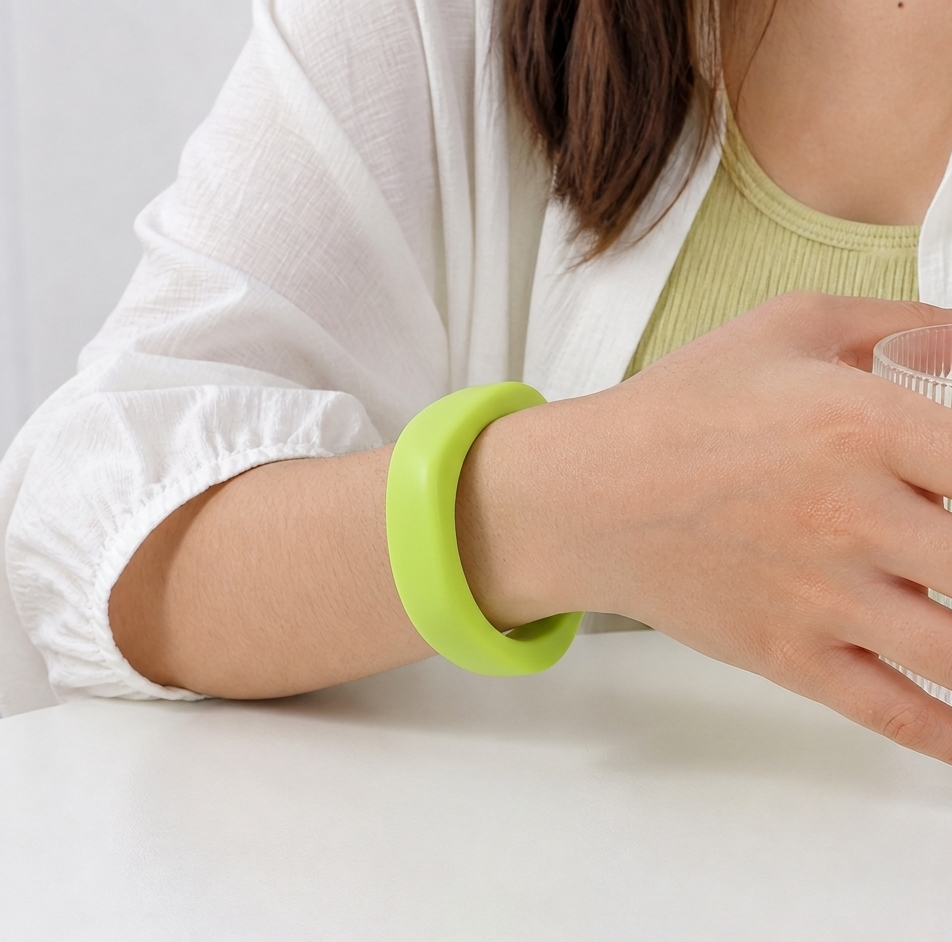 Lime Green Geometric Resin Statement Bangle for Women