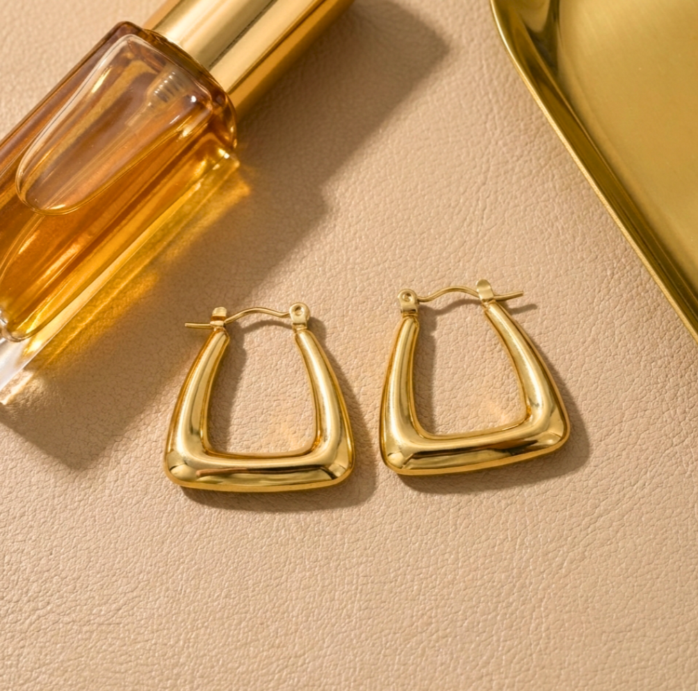 18K Gold Plated Geometric Hoop Earrings in 316L Stainless Steel