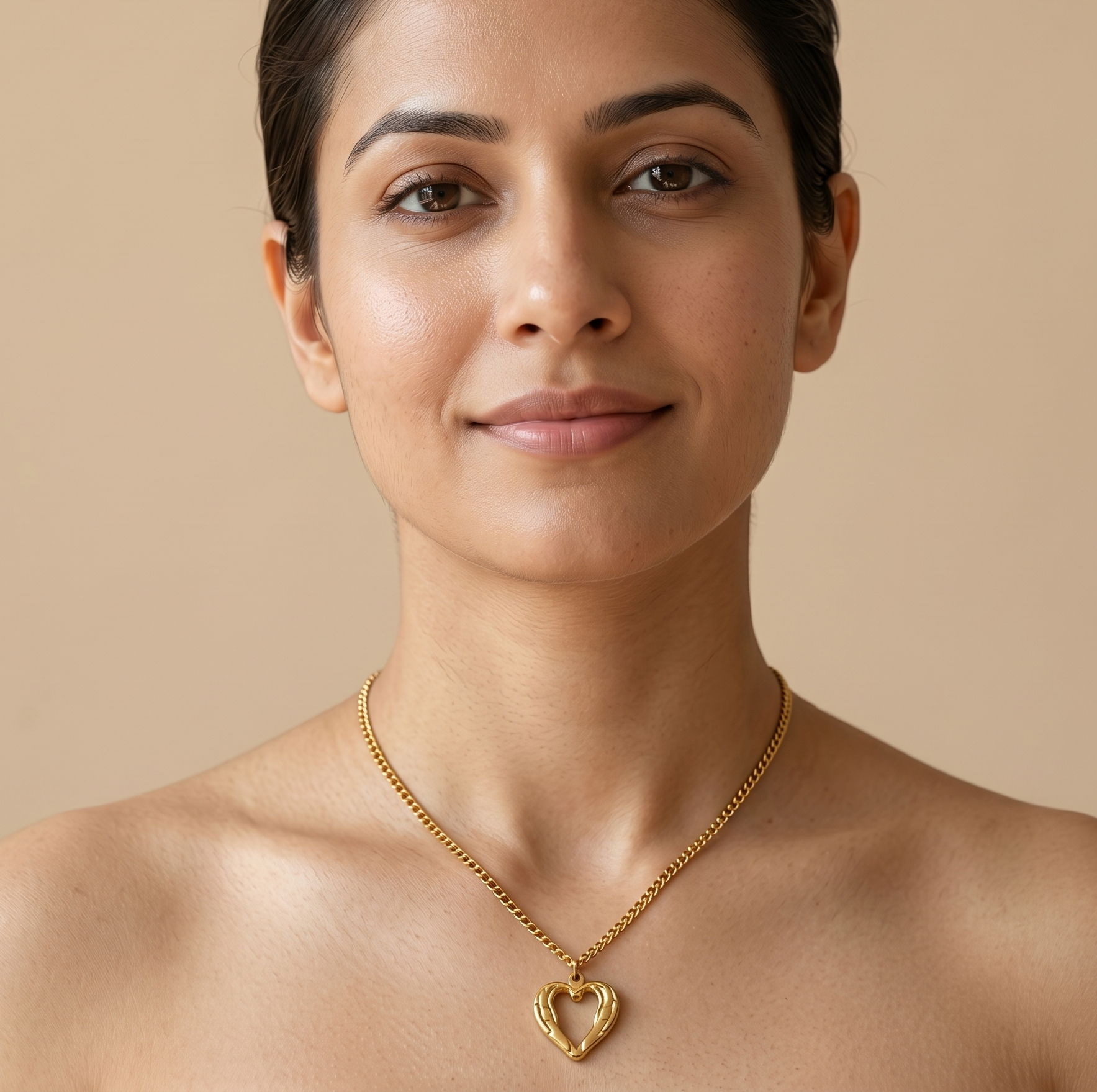 Gold Open Heart Pendant Chain Necklace for Women