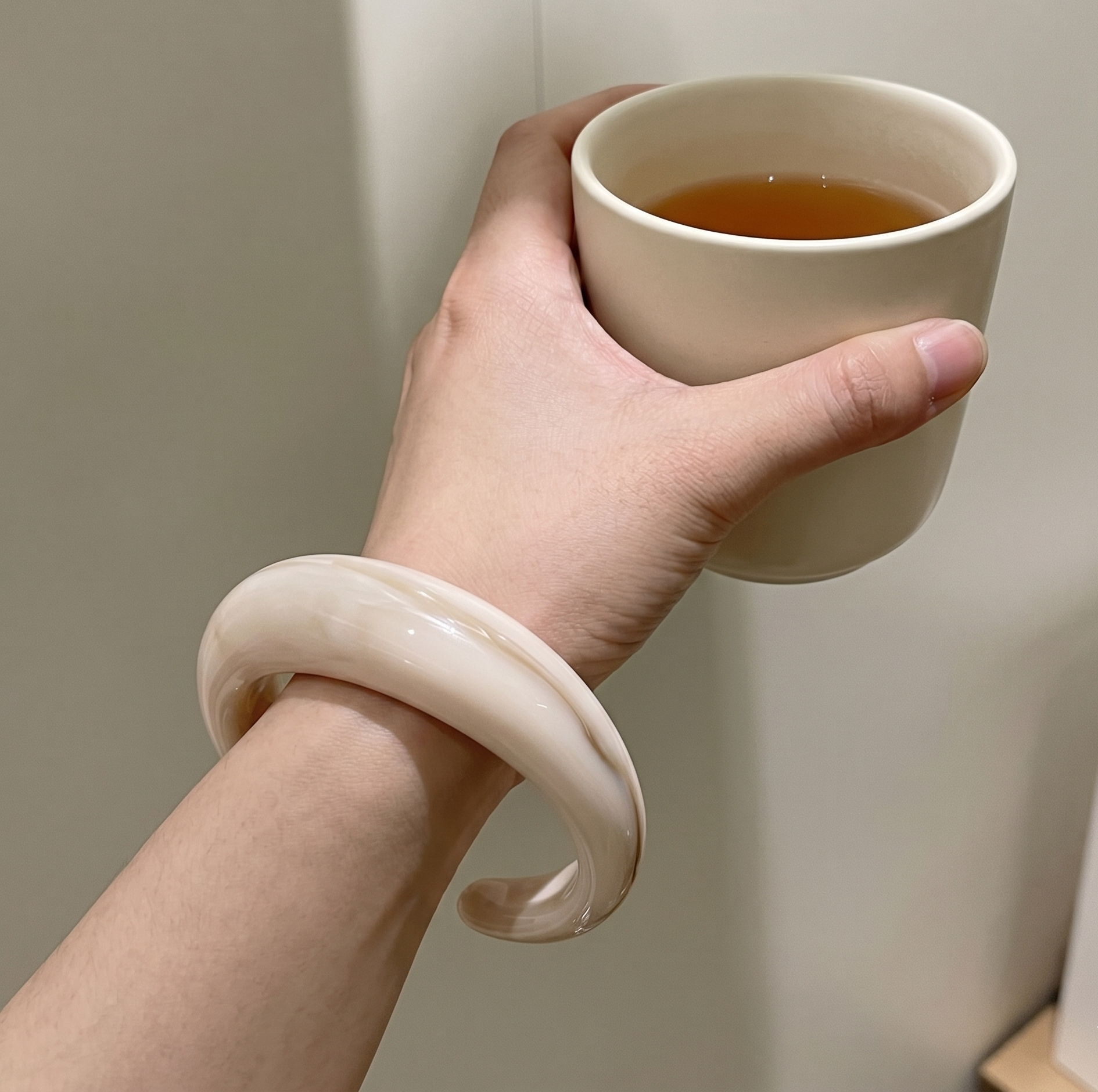 Cream Marbled Open Resin Cuff Bracelet for Women