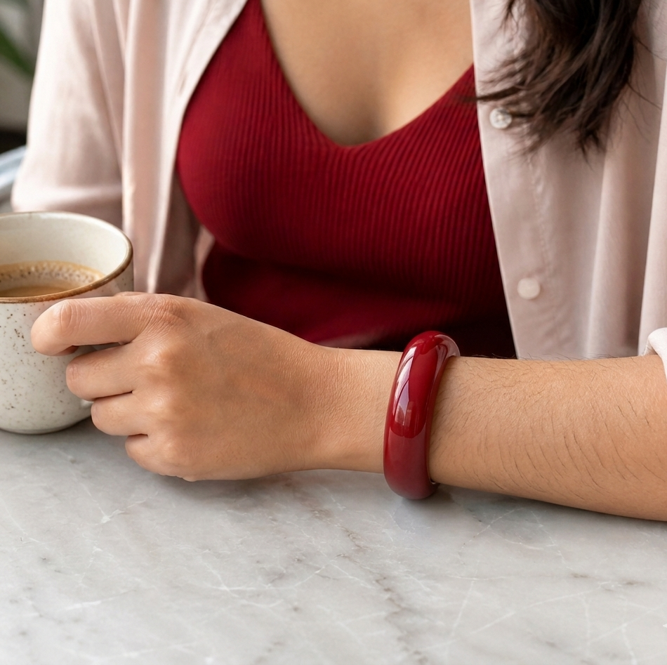 Red Resin Statement Bangle Bracelet for Women