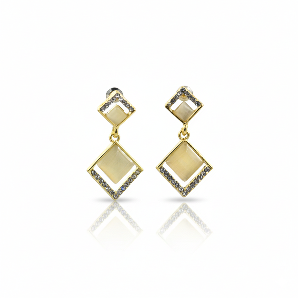 White Opal Crystal Dangle Earrings Gold Tone Alloy for Women