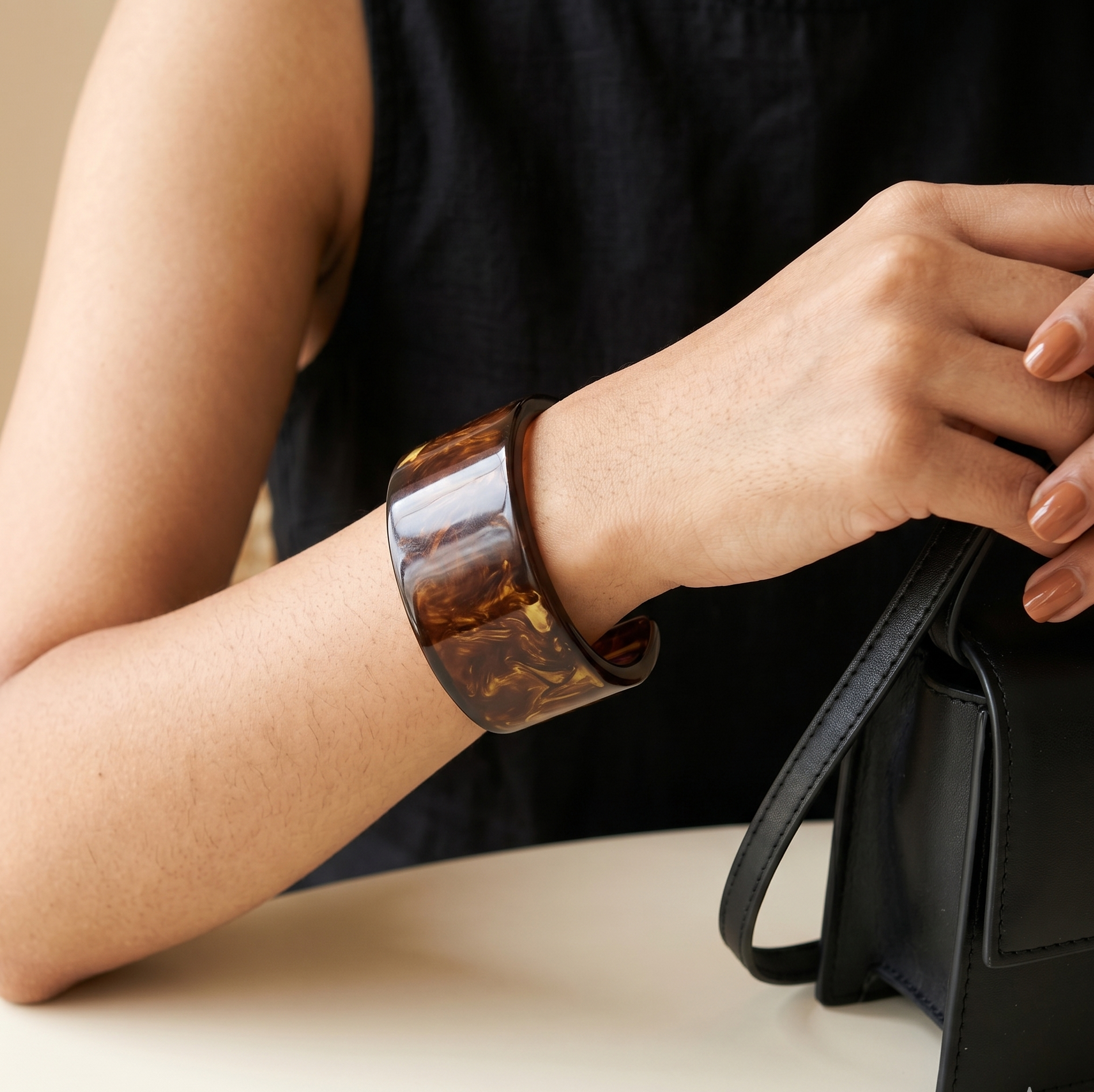 Amber Resin Wide Open Cuff Bangle Bracelet for Women