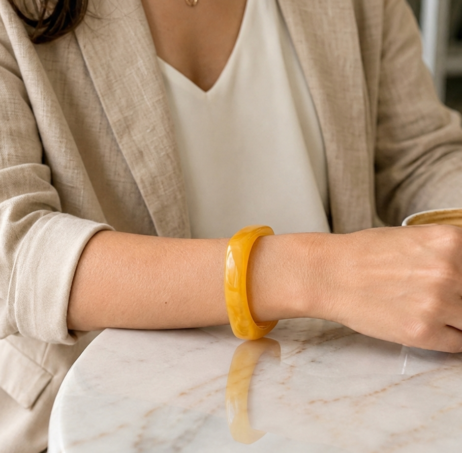 Yellow Chunky Geometric Resin Bangle Bracelet for Women