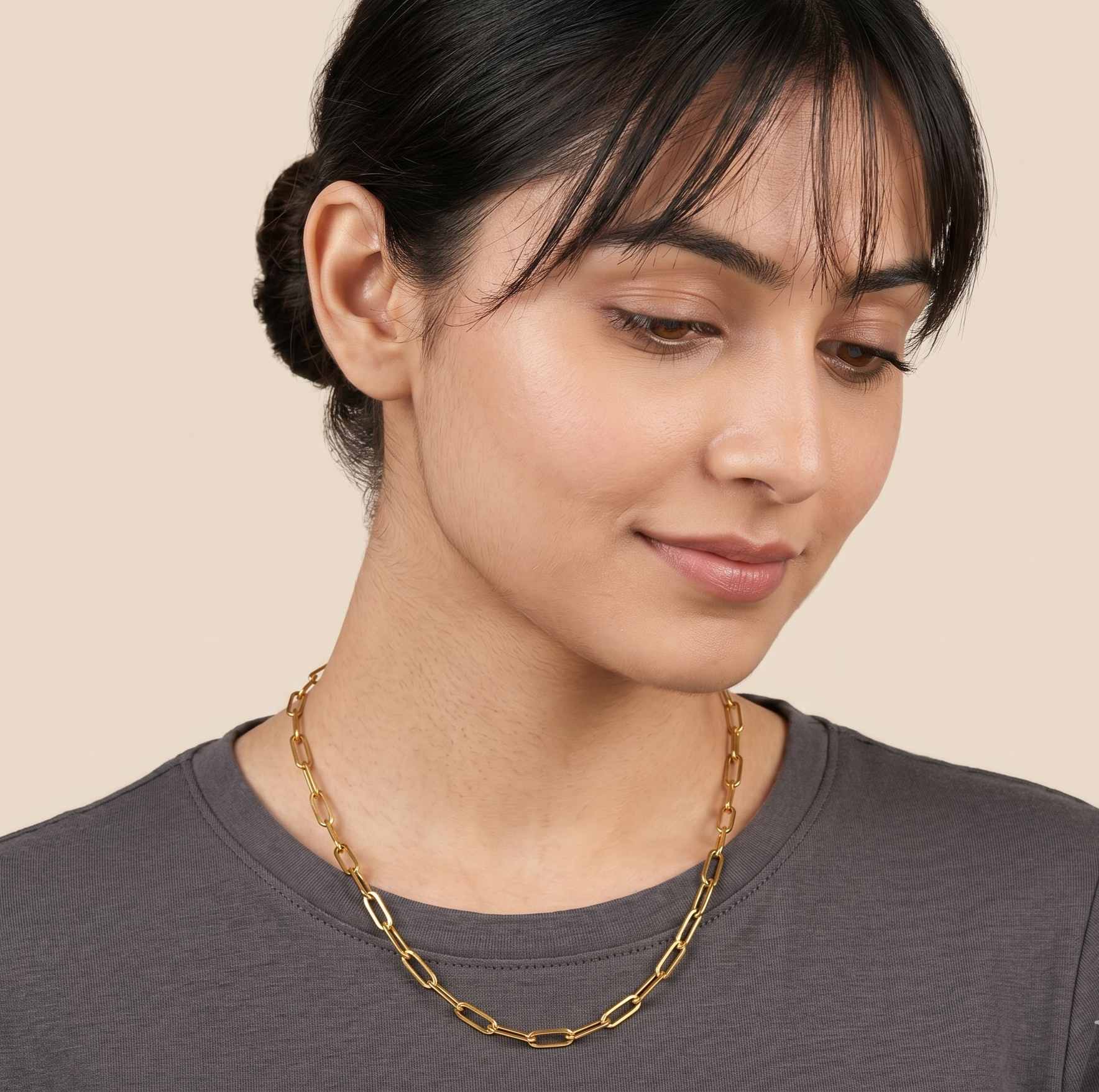 18K Gold Paperclip Chain Necklace for Women – Rectangle Link Stainless Steel Necklace