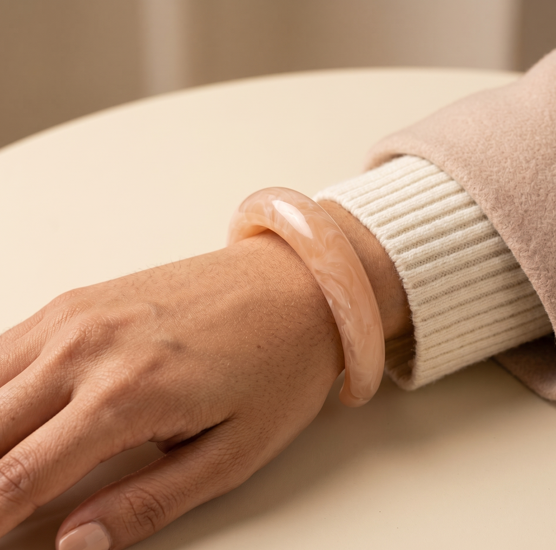 Chunky C-Shaped Peach Resin Open Cuff Bracelet for Women