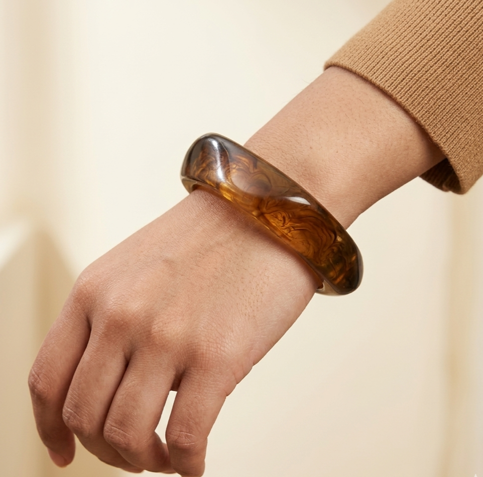 Amber Swirl Resin Square Bangle Bracelet for Women