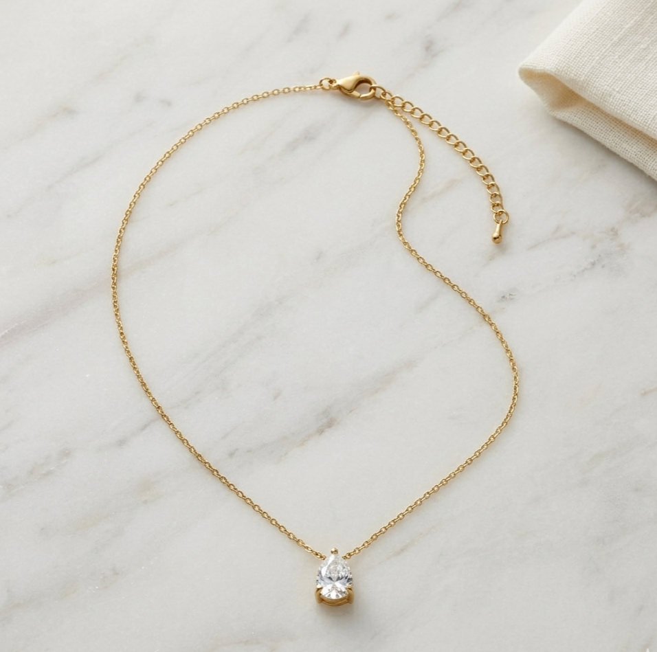 18K Gold Solitaire Pendant Necklace for Women – Dainty Zirconia Necklace