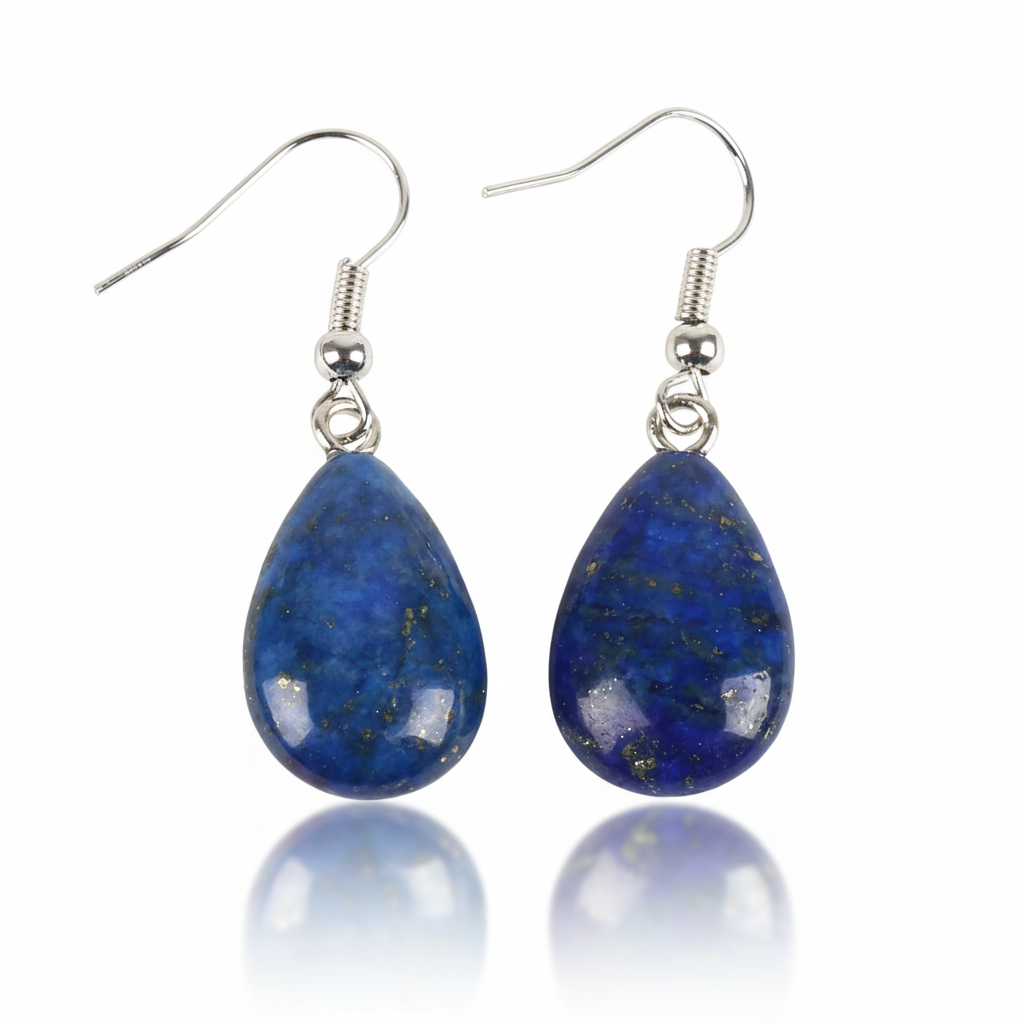 Lapis Lazuli Teardrop Dangle Earrings Silver Tone