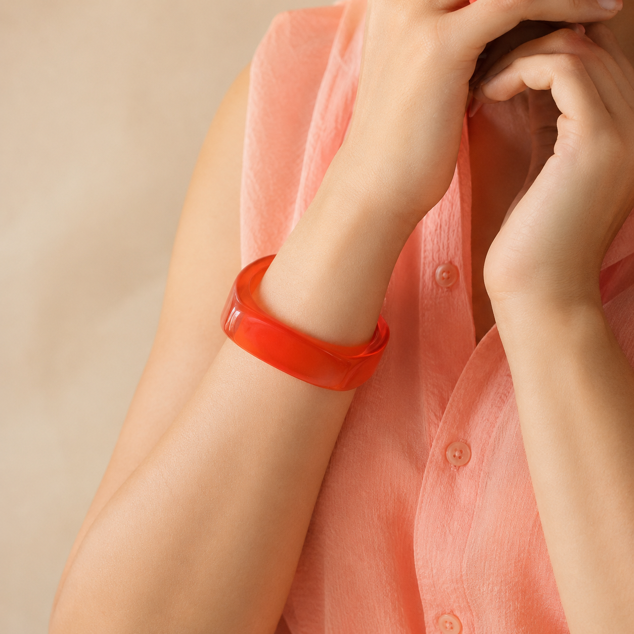Orange Translucent Chunky Geometric Resin Bangle Bracelet for Women