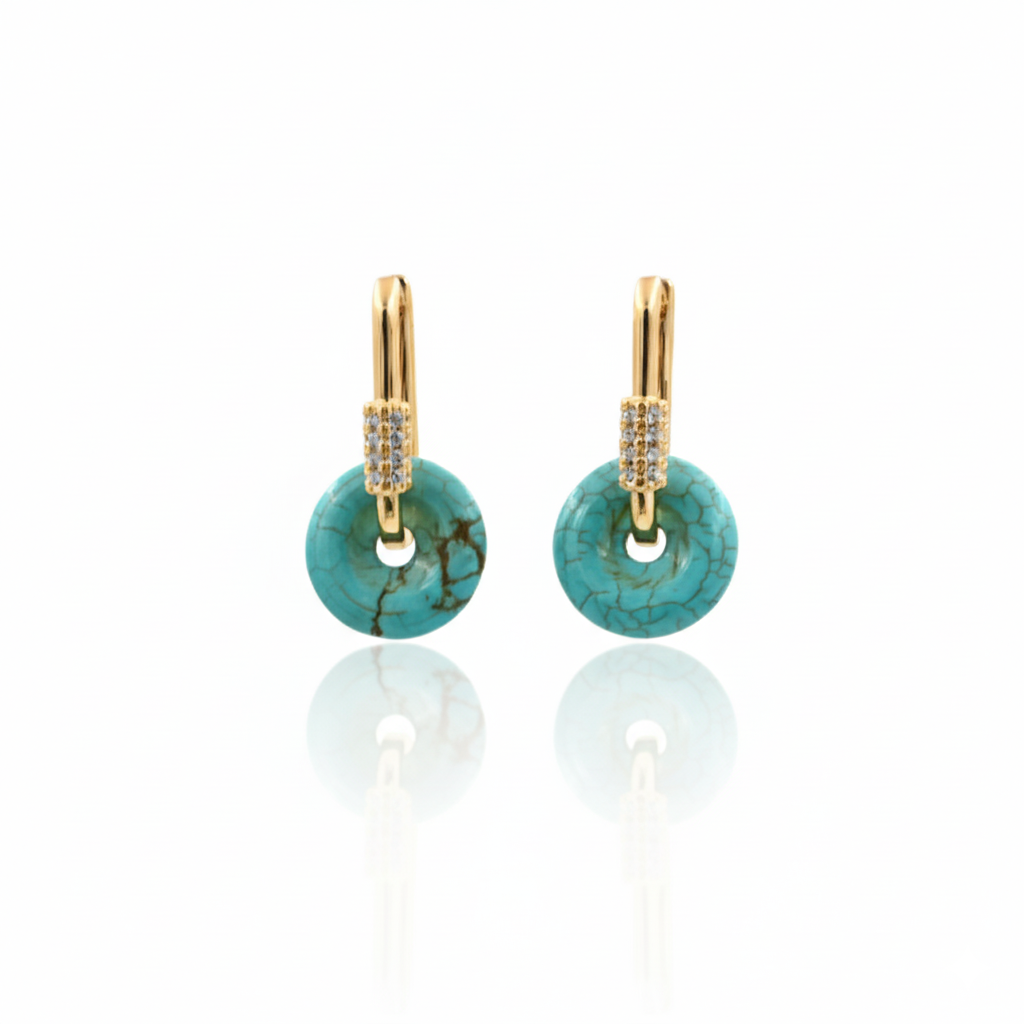 Turquoise Hoop Earrings Gold Tone Stainless Steel