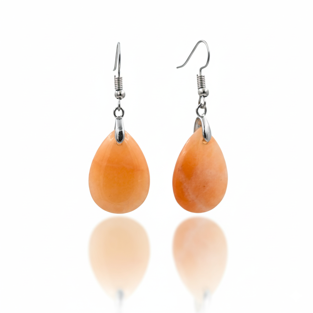 Peach Aventurine Drop Earrings Silver Tone Hook