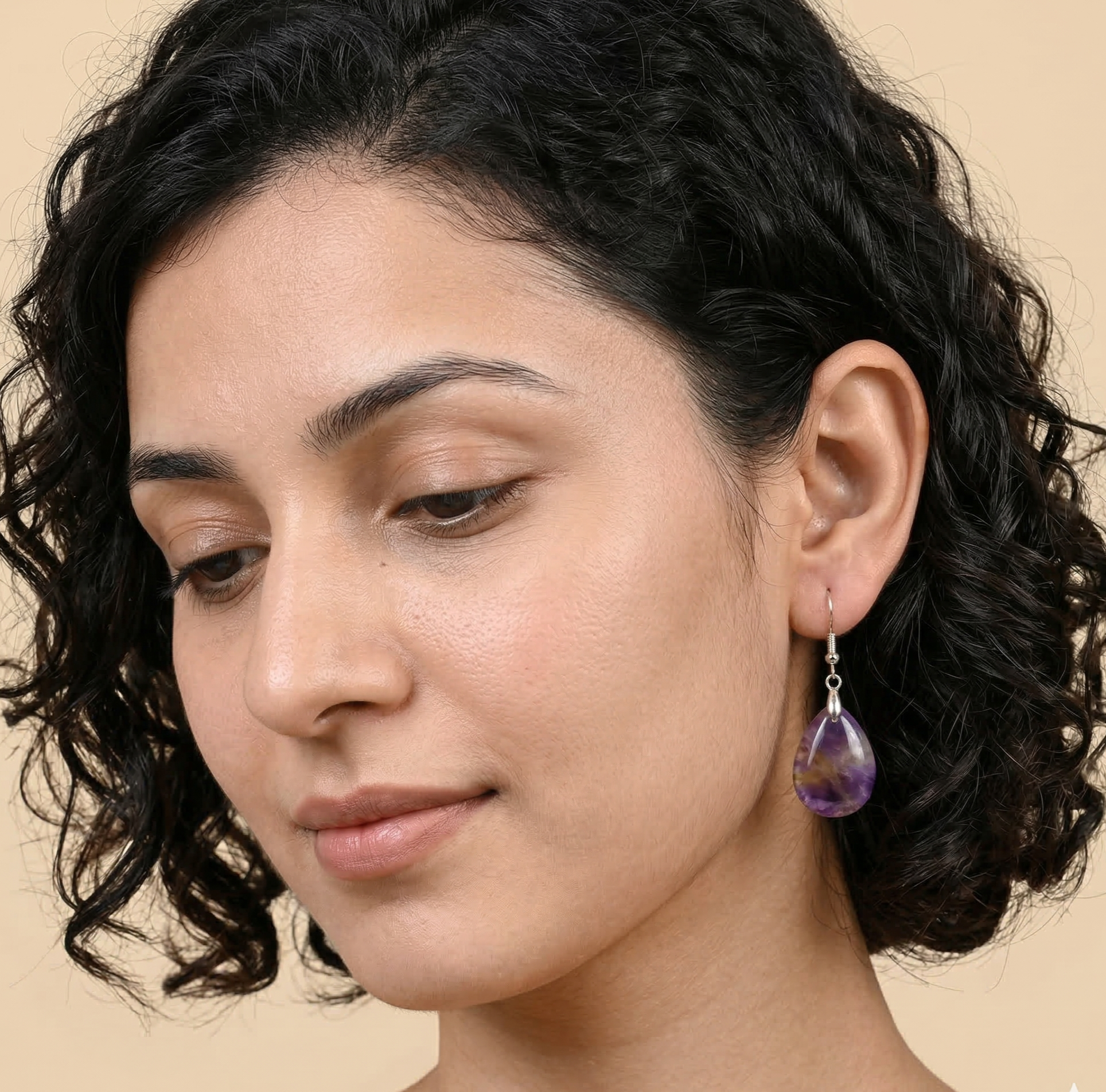 Amethyst Teardrop Dangle Earrings Silver Tone