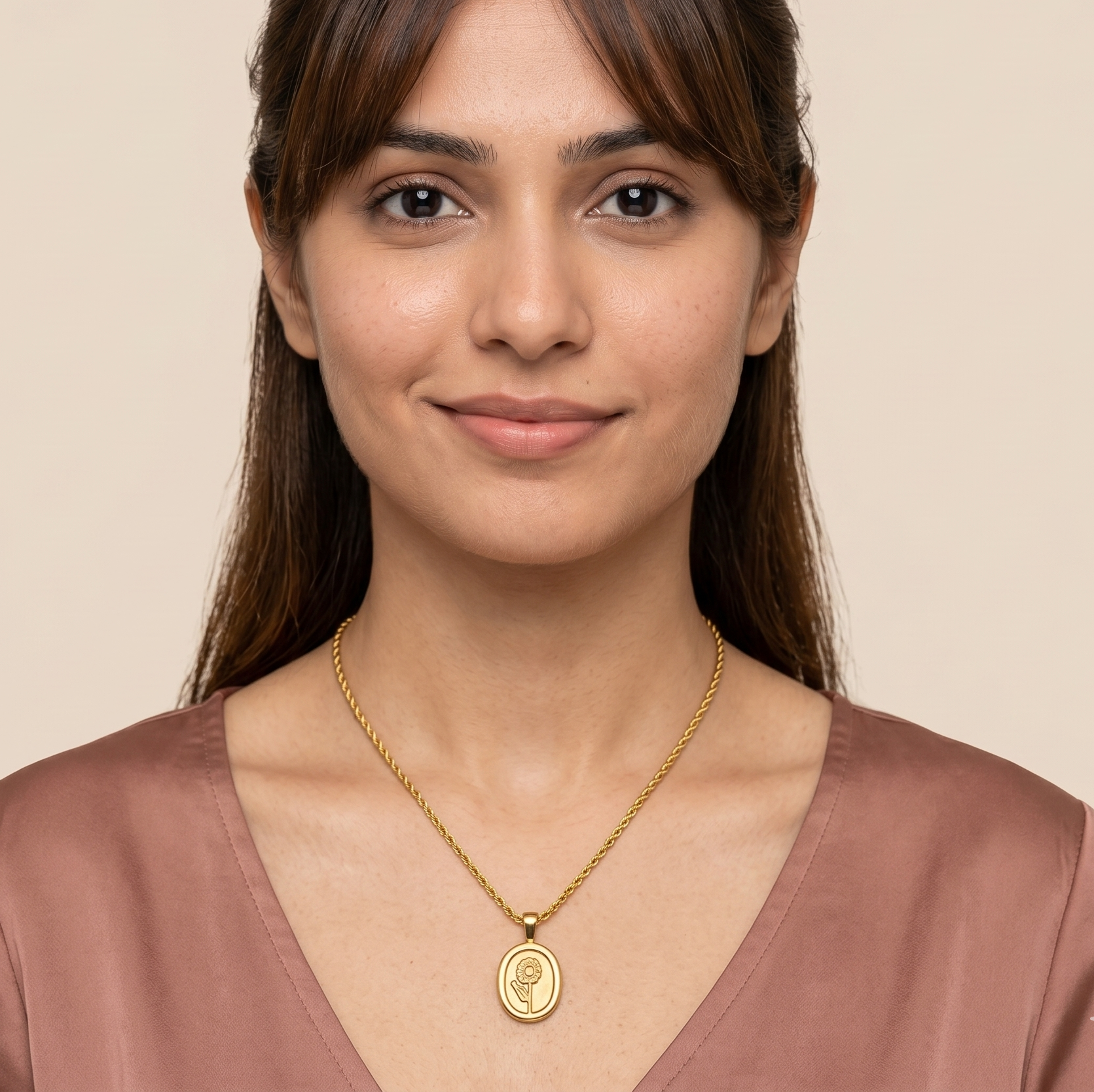 18K Gold Sunflower Pendant Rope Chain Necklace for Women