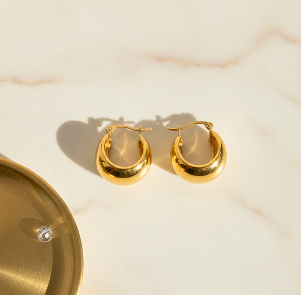 Chunky Dome Hoop Earrings 18K Gold PVD Plated 316L Stainless Steel