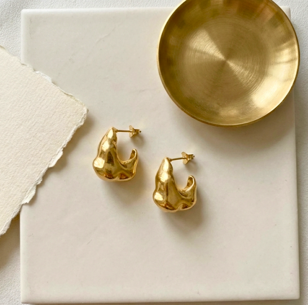 Irregular Molten Stud Earrings in 316L Stainless Steel with Gold PVD IP Plating