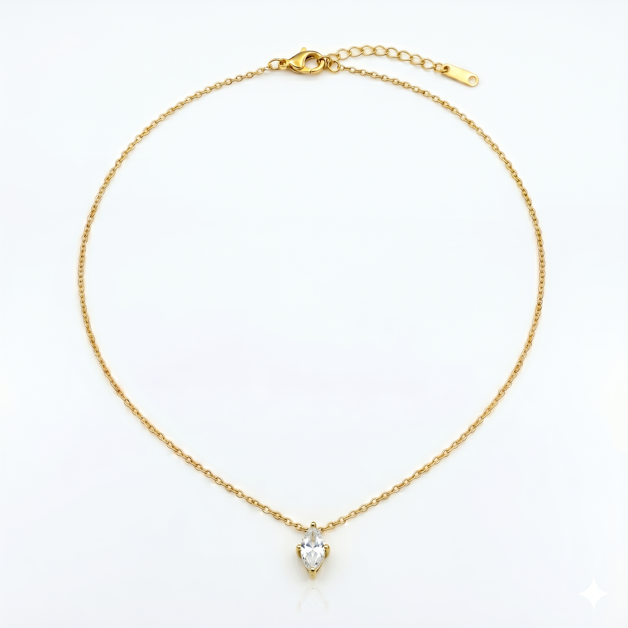 18K Gold Marquise Solitaire Necklace for Women – Dainty Pendant Chain