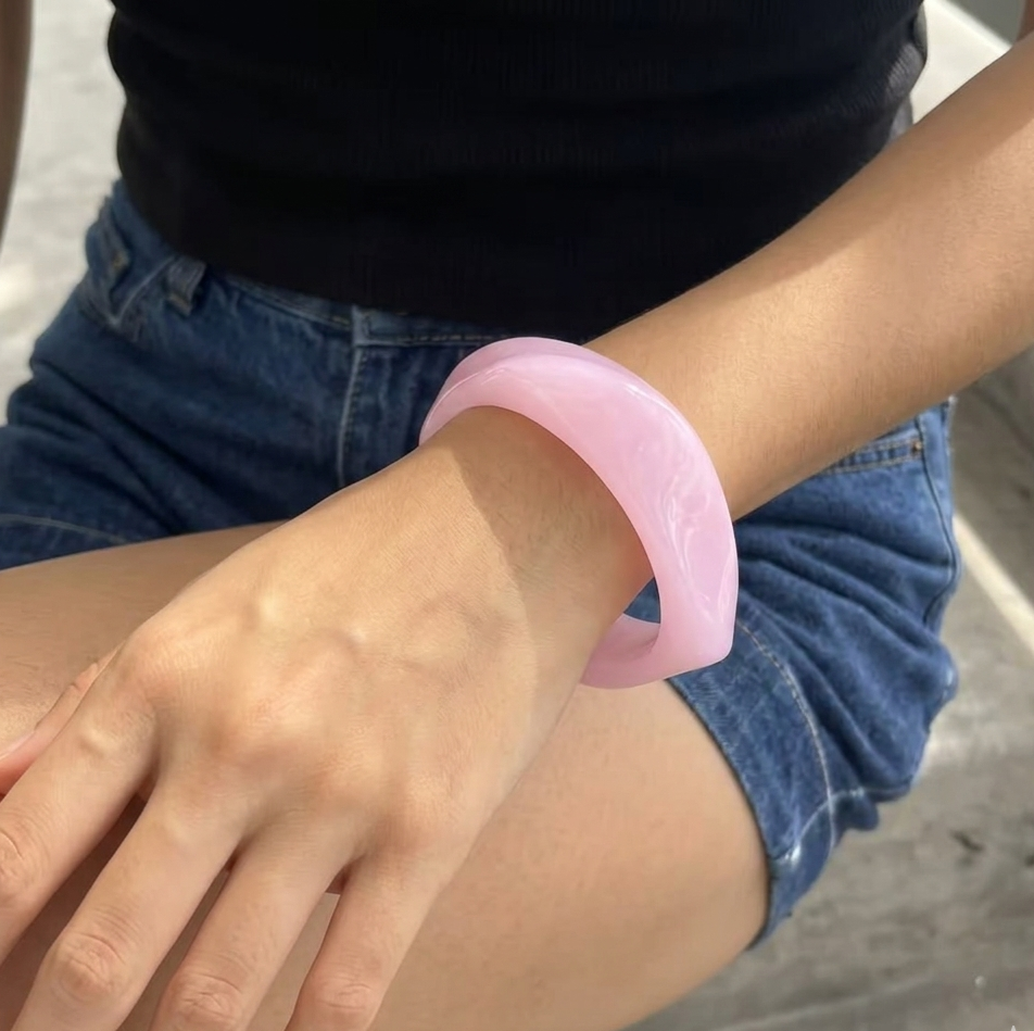 Light Pink Chunky Geometric Resin Bangle Bracelet for Women