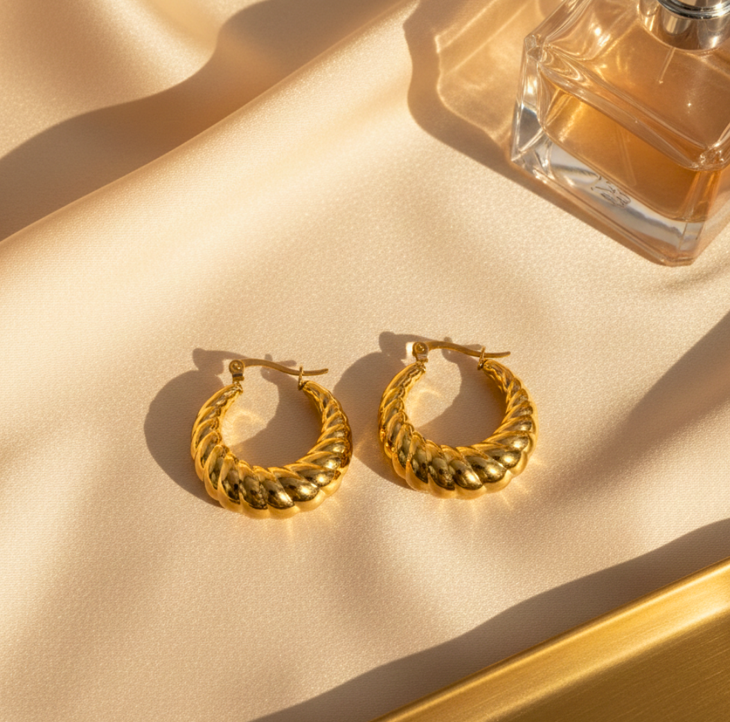 18K Gold Plated Croissant Hoop Earrings in 316L Stainless Steel