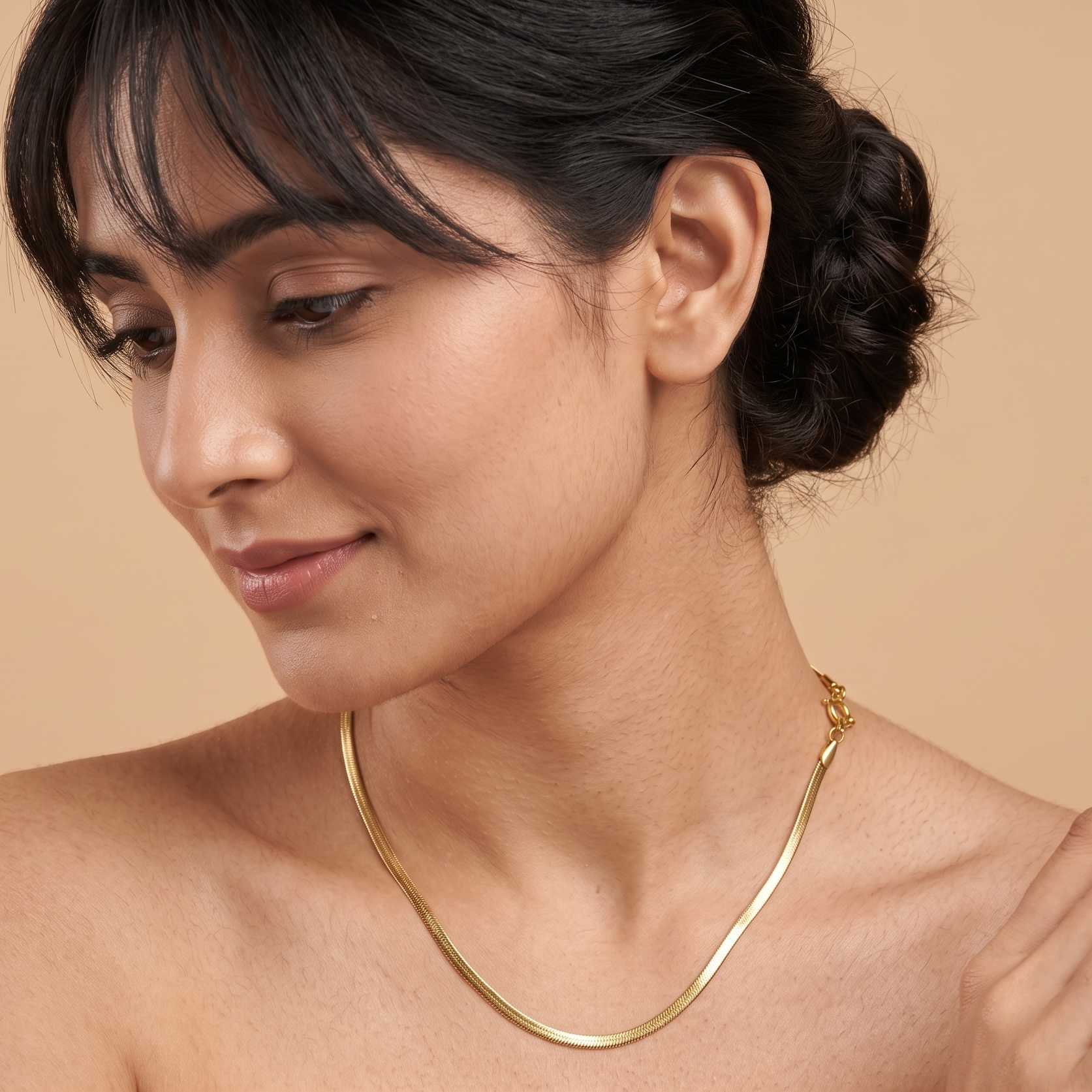18K Gold Flat Snake Chain Necklace for Women – Minimalist Stainless Steel Choker