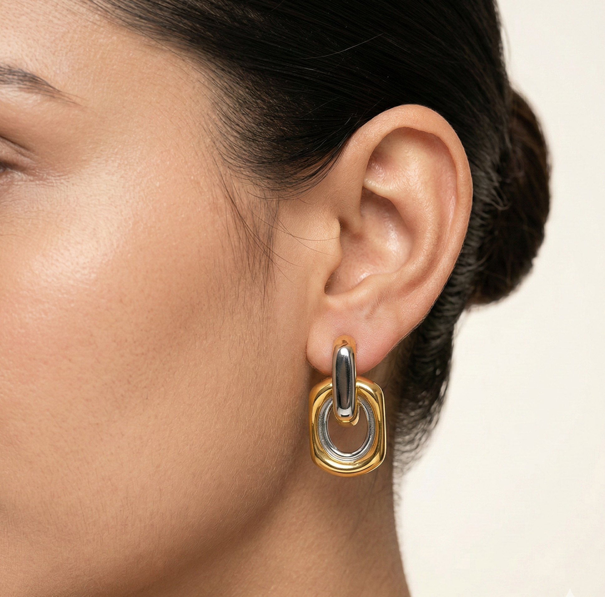 Chunky Two Tone Geometric Stud Earrings