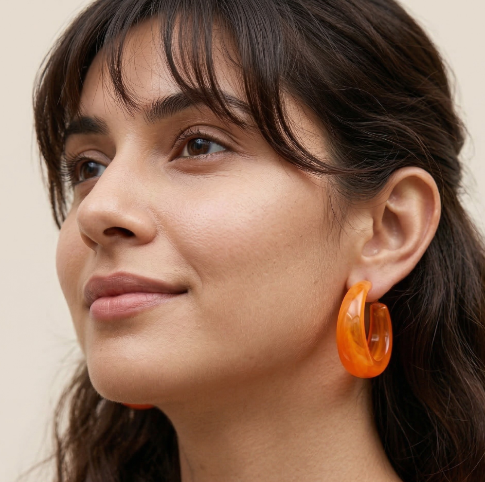 Neon Orange Resin C Hoop Earrings