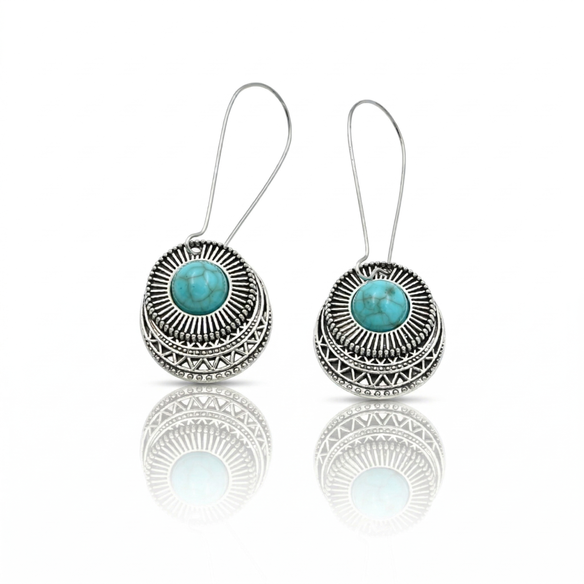 Bohemian Retro Teardrop Earrings Silver Tone Alloy