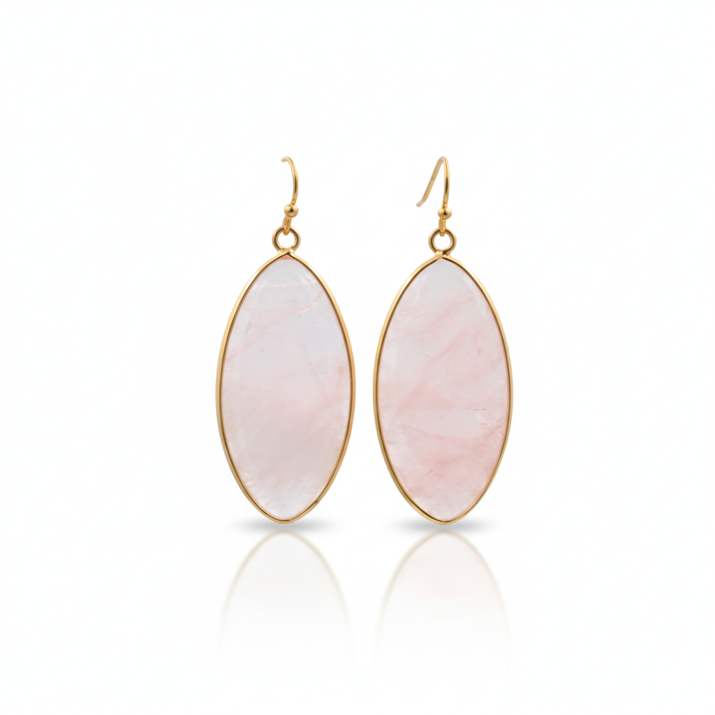 Pink Aventurine Drop Earrings Gold Tone Hoop Design