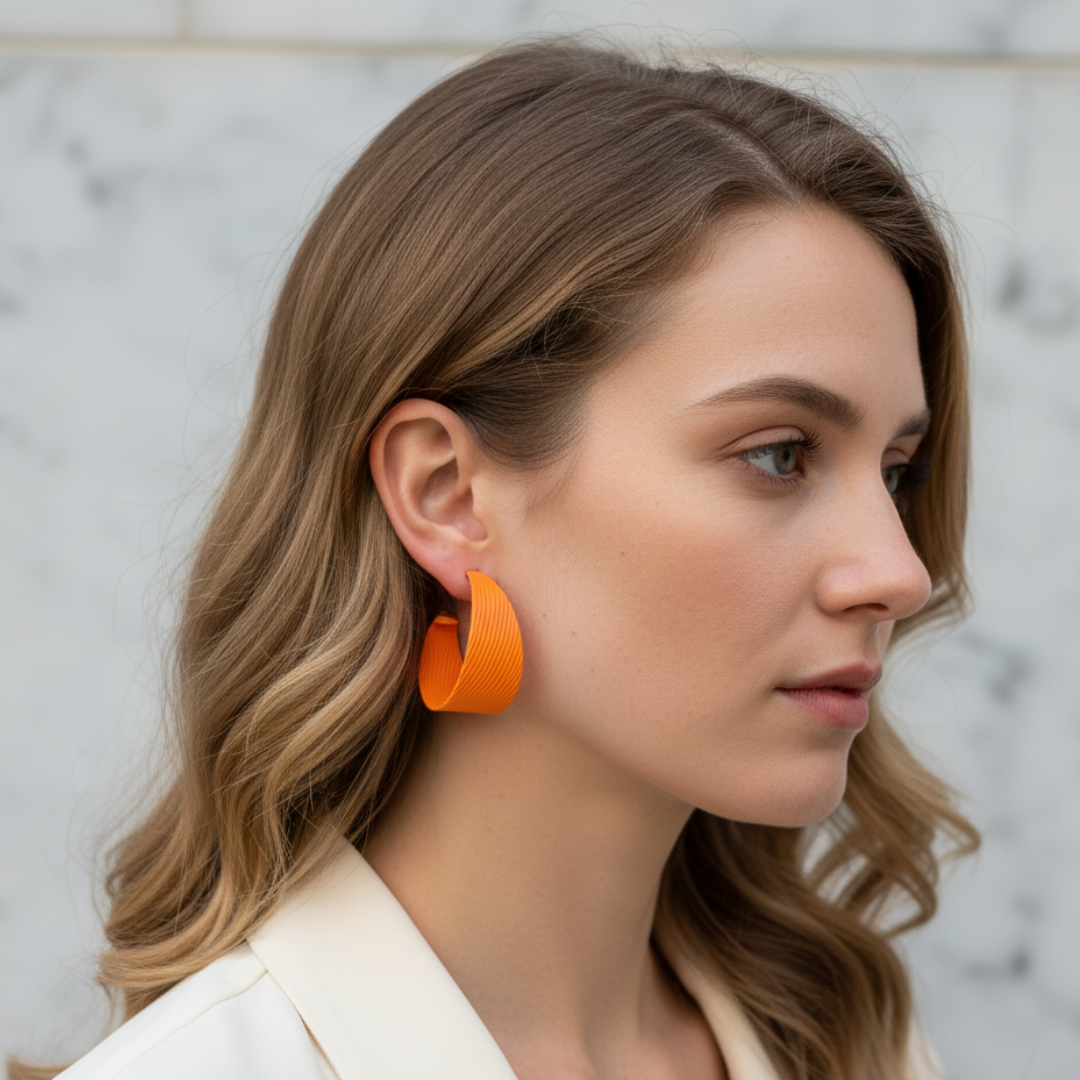 Textured Orange C Hoop Earrings
