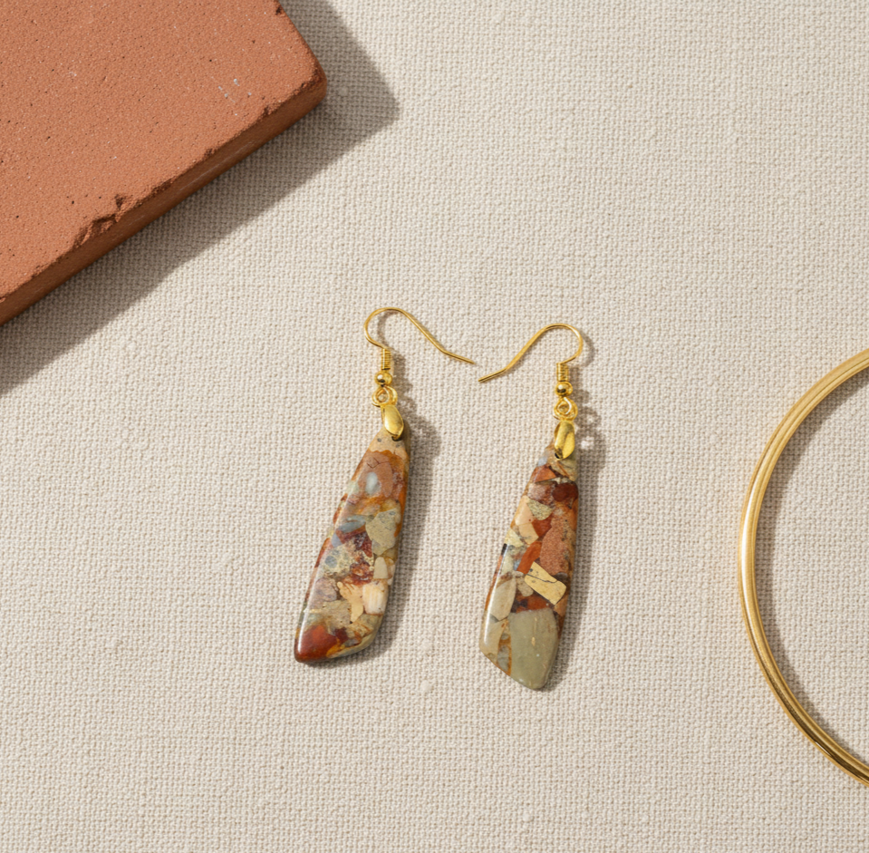 Emperor Stone Drop Earrings Gold Tone Boho Geometric Dangle