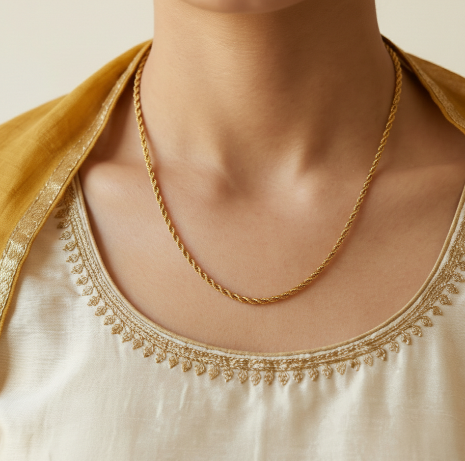 18K Gold Rope Chain Necklace for Women – Twisted Stainless Steel Chain