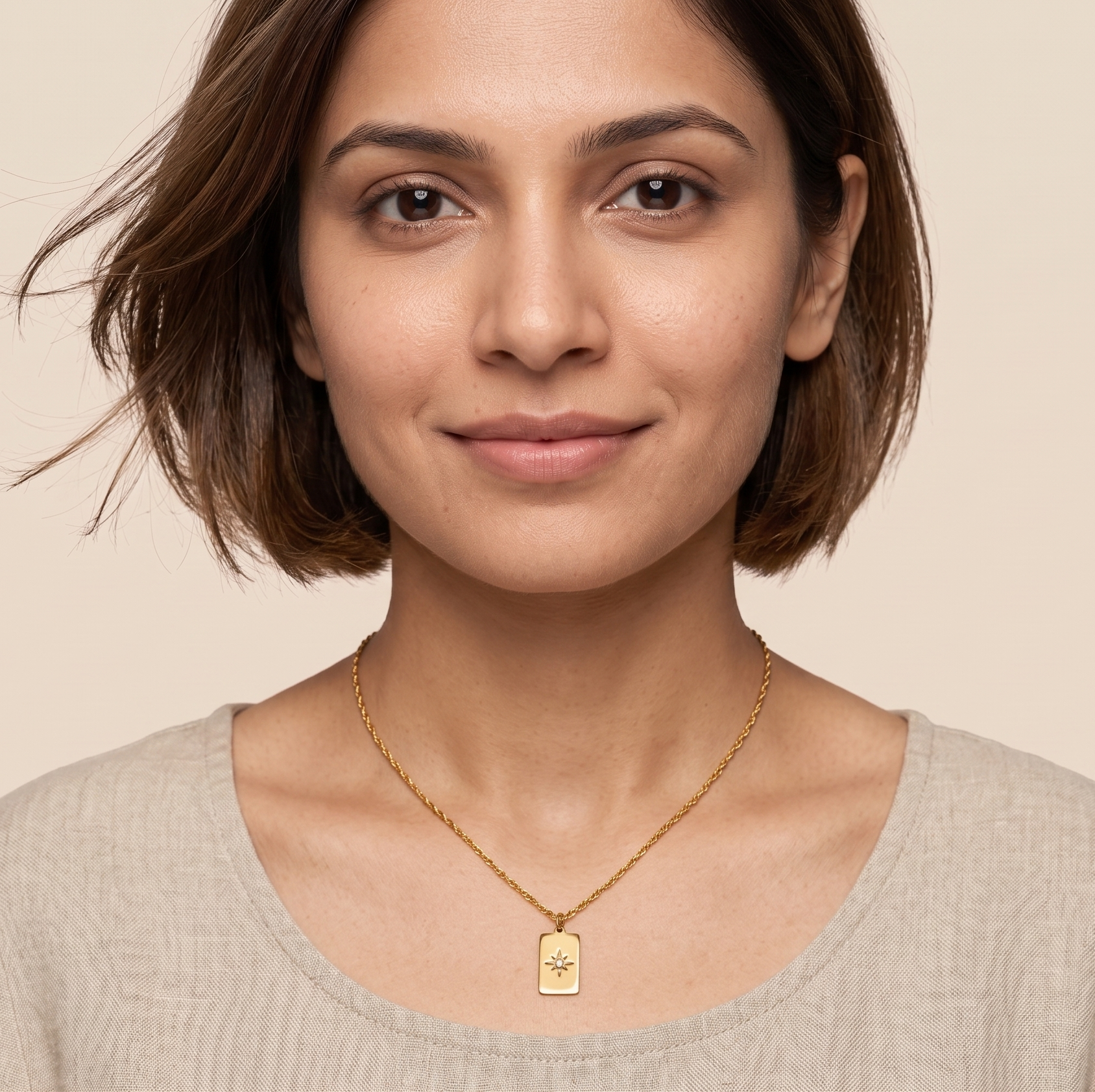 18K Gold Starburst Pendant Necklace for Women – Rectangle Pendant Chain