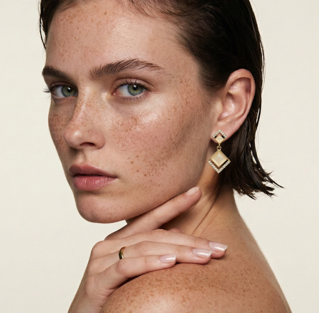 White Opal Crystal Dangle Earrings Gold Tone Alloy for Women
