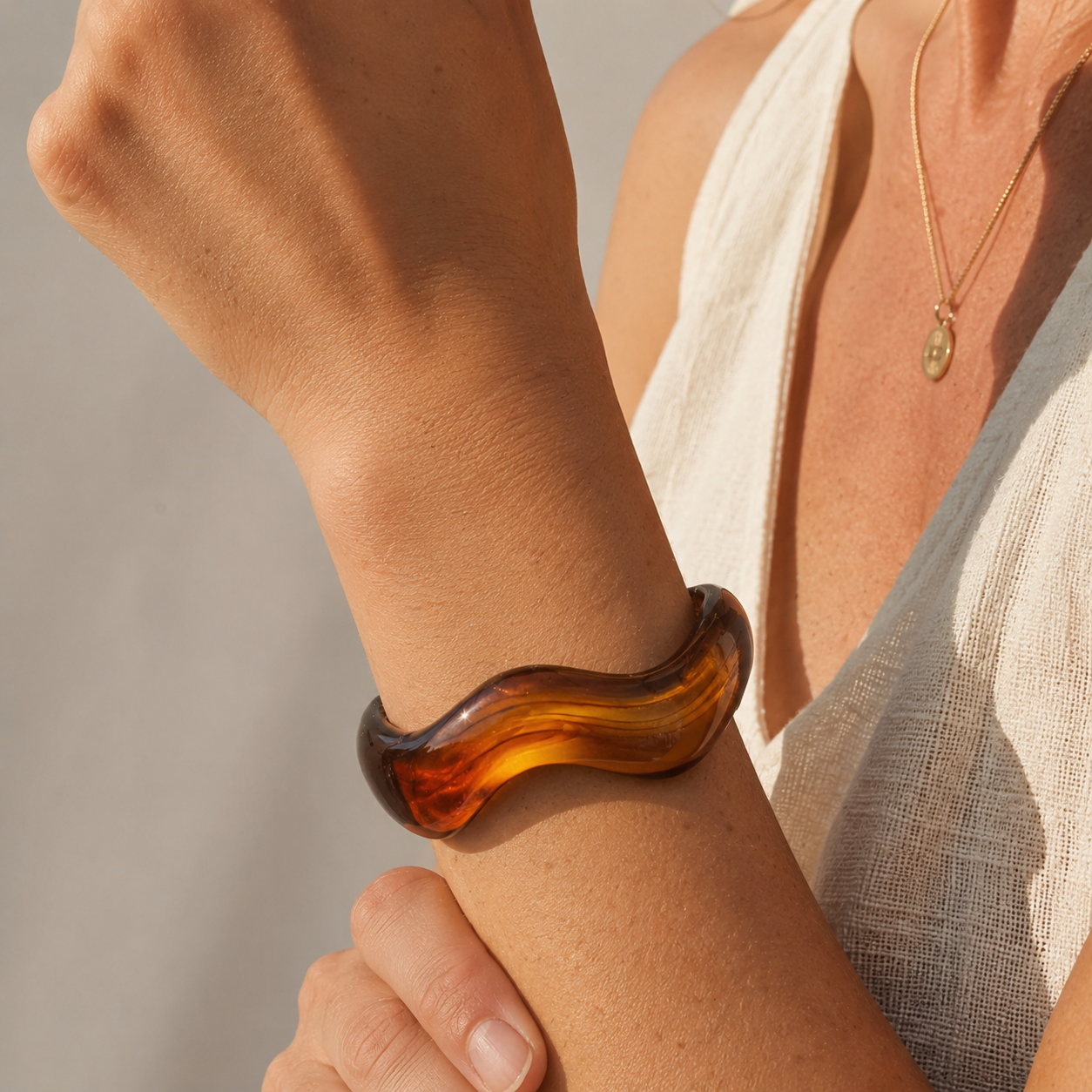 Brown Marble Wave Resin Open Cuff Bracelet for Women