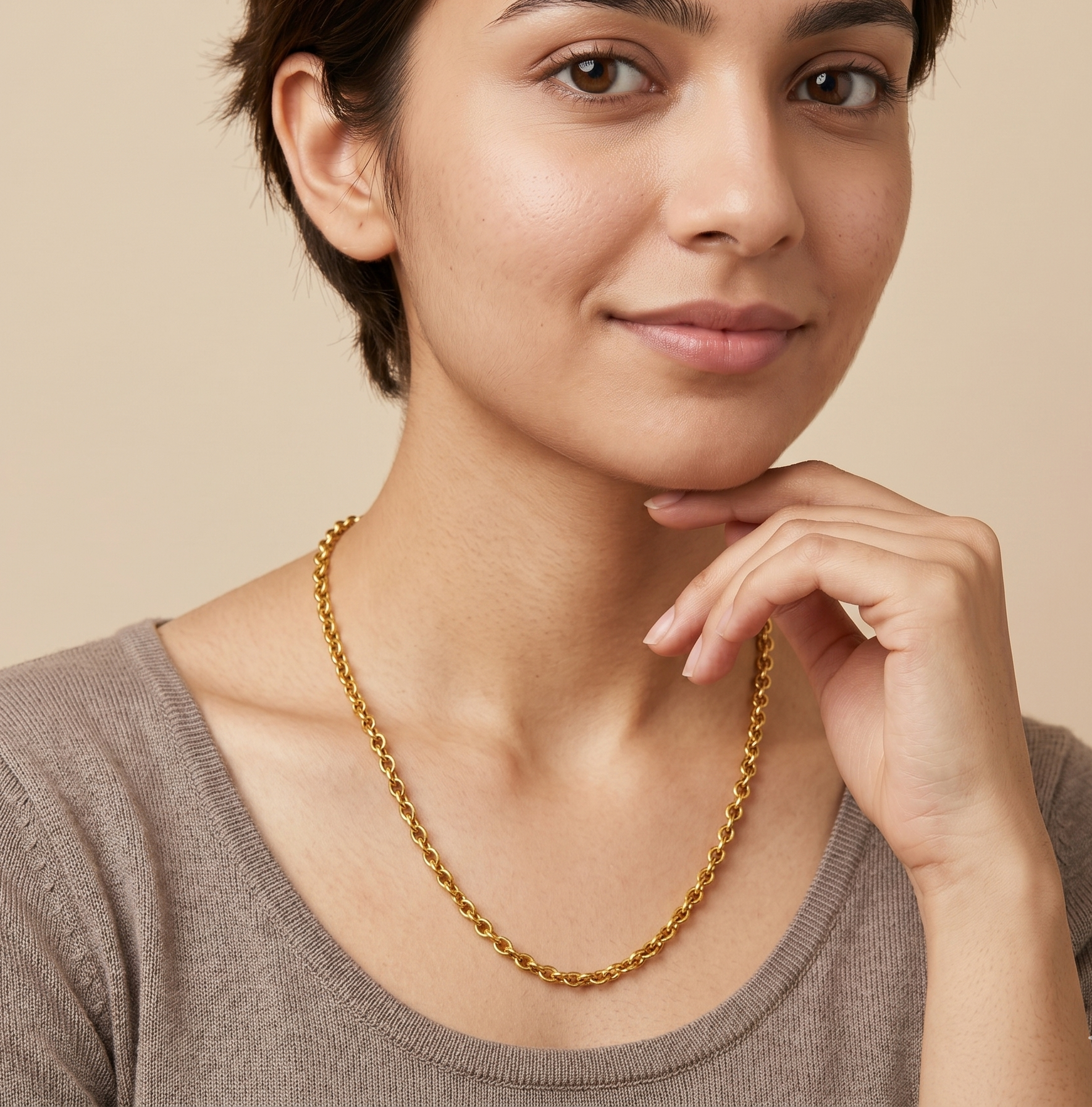 18K Gold Link Chain Necklace for Women – Stainless Steel Cable Chain