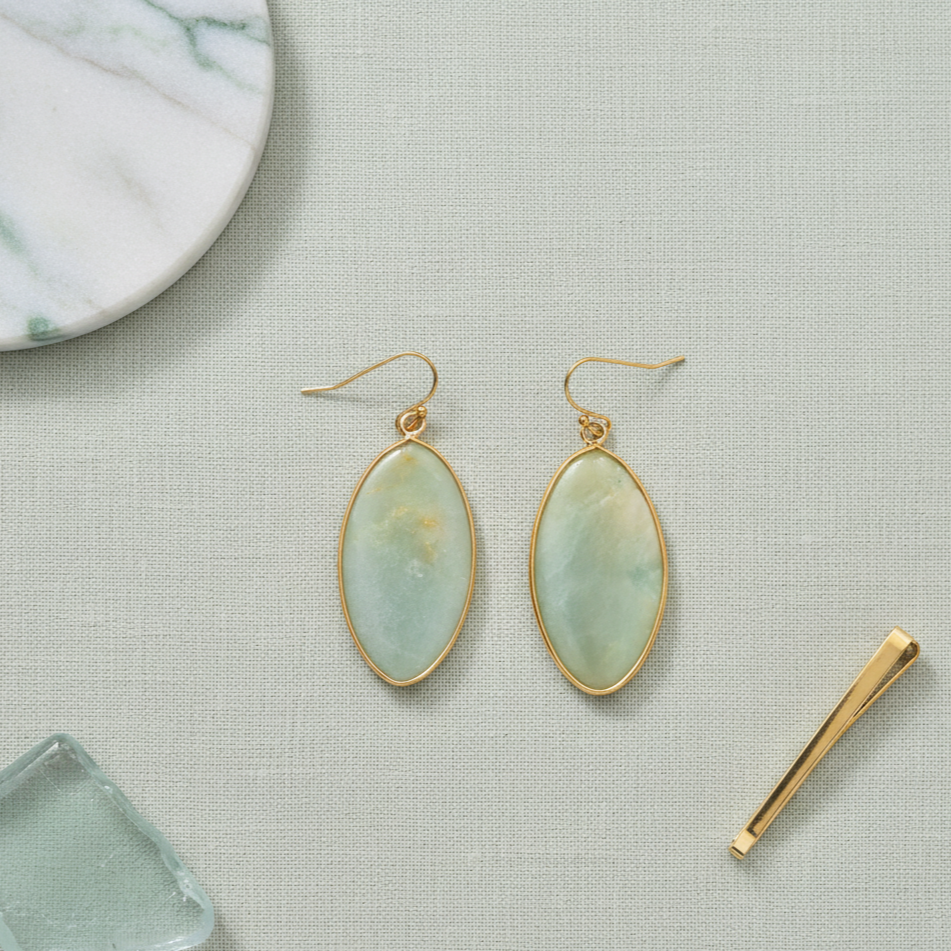 Amazonite Drop Earrings 18K Gold Plated Gemstone