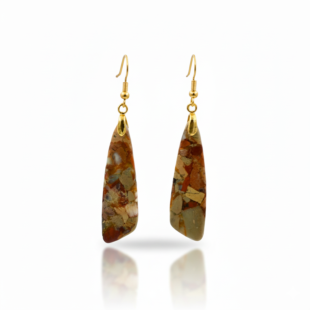 Emperor Stone Drop Earrings Gold Tone Boho Geometric Dangle