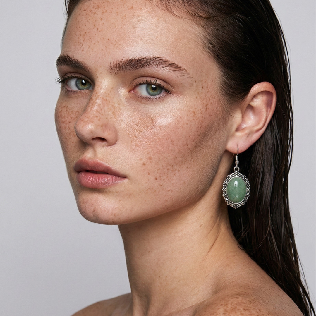 Green East Mausoleum Dangle Earrings Silver Tone Hook Earrings