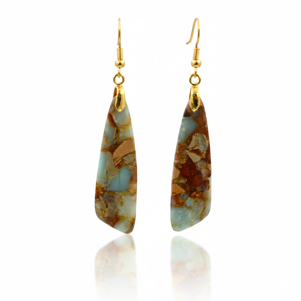 Emperor Stone Jasper Dangle Earrings Gold Tone Geometric Drop