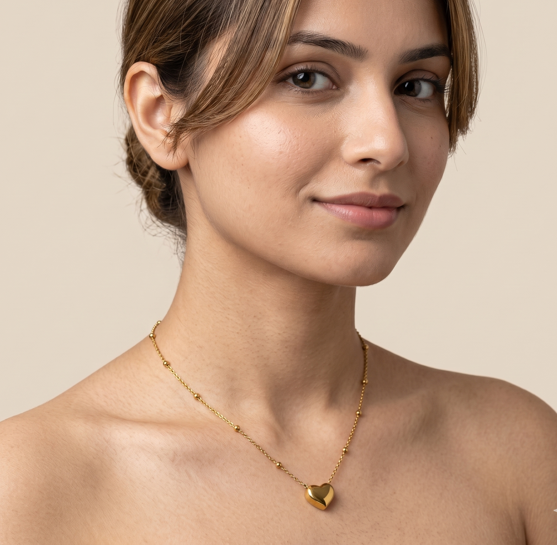 Gold Heart Bead Chain Necklace